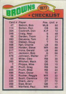 Browns Team Checklist 1977 Topps football card