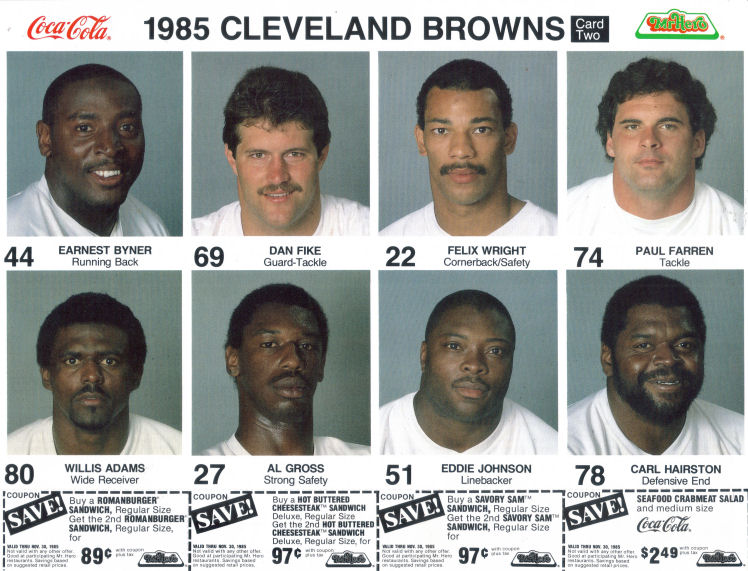 1985 Coca Cola/Mr. Hero Cleveland Browns #2 football card