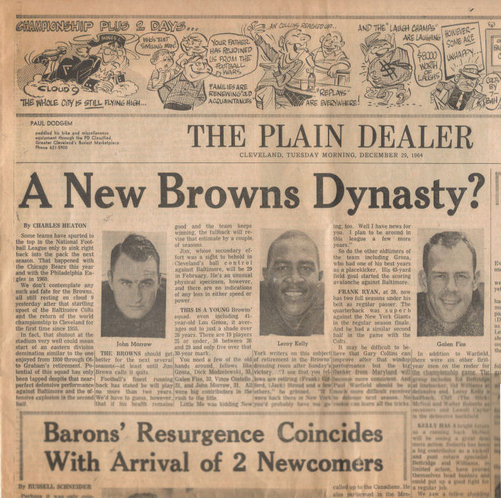 December 29, 1964 Cleveland Plain Dealer front Sports page