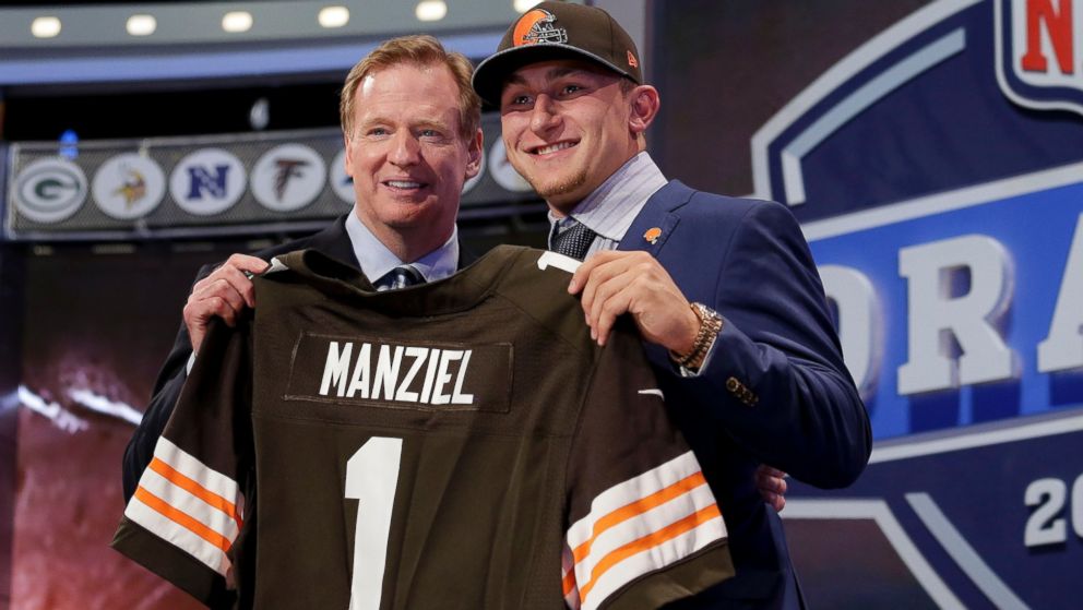 Johnny Manziell and NFL Commisioner Roger Goodell at the 2014 NFL Draft