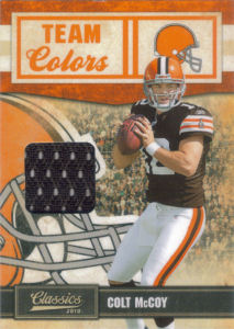 2010 Colt McCoy Rookie Panini Classics Team Colors Authentic EVENT-WORN JERSEY #14 football card - Serial no. 040/299