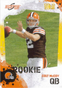 2010 Colt McCoy Rookie Score Gold Zone #323 football card - Serial no. 154/999