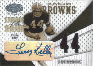 2004 Leroy Kelly Donruss Leaf Certified Autograph GAME-WORN Jersey Fabric of the Game #FG-63 football card - Serial no. 10/44