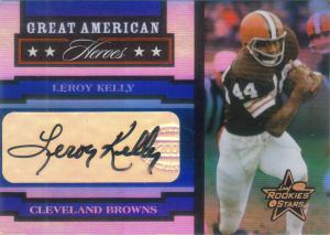 2005 Leroy Kelly Donruss Leaf Rookies and Stars Great American Heroes AUTOGRAPHS #GAH18 football card - Serial no. 49/75